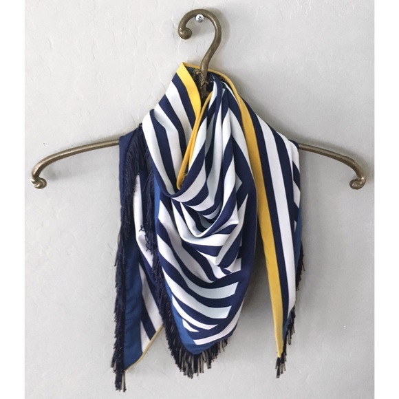 🆕 ECHO BLUE WHITE YELLOW STRIPED TRIANGLE SCARF - Picture 5 of 5